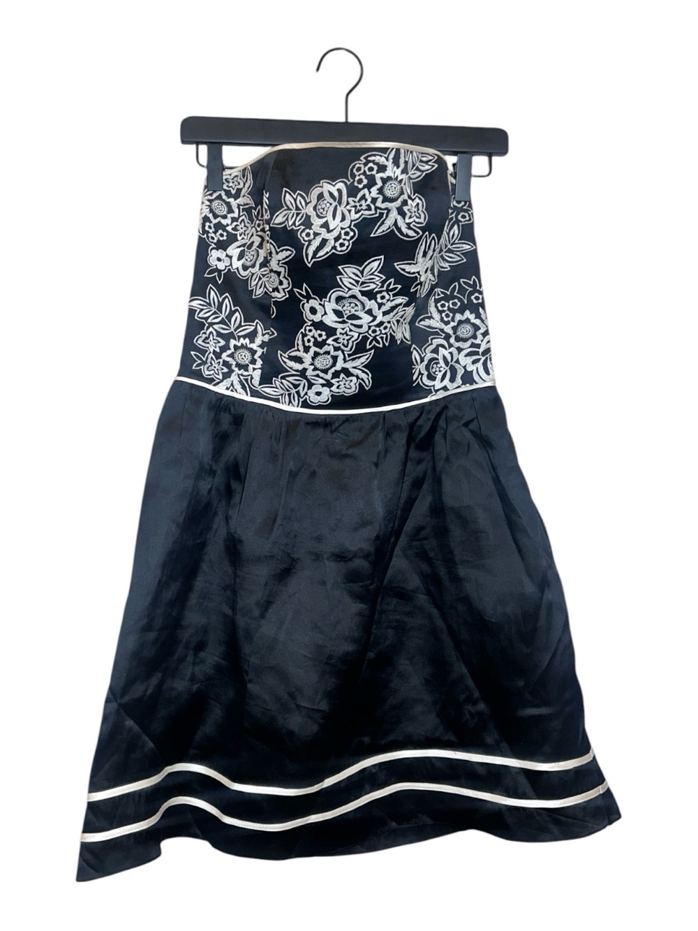 Vintage Kay Unger Black & White Strapless Embroidered Dress